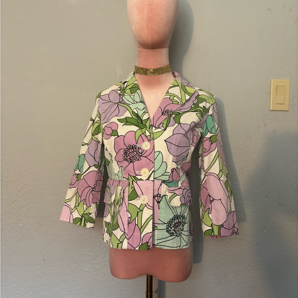 Loft Ann Taylor Floral Women's Jacket - Green and Pink size 2